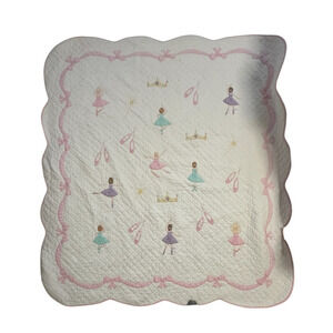 Pen America Pink White Ballerina Shoes Scalloped Edge Trim TWIN Quilt Blanket